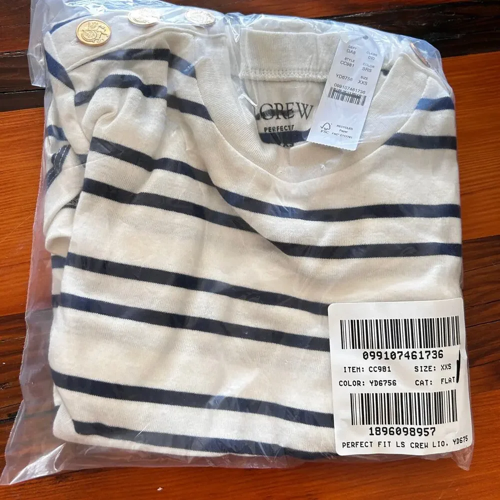 J Crew Perfect Fit Stripe Button Tee XXS NWT Blue White CC981 J.Crew Nautical